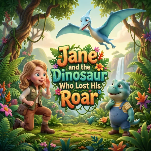 Jane on the cover of her dinosaur adventure