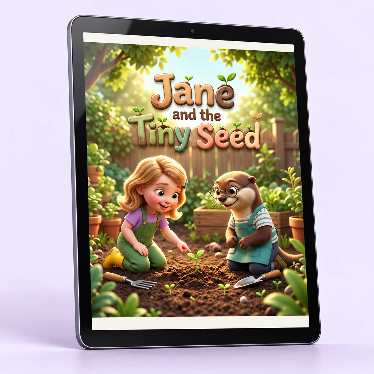 Illustrative Digital edition mockup featuring Jane and the Tiny Seed