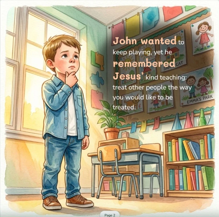 Page 2: John remembers Jesus’ teaching about treating others kindly.