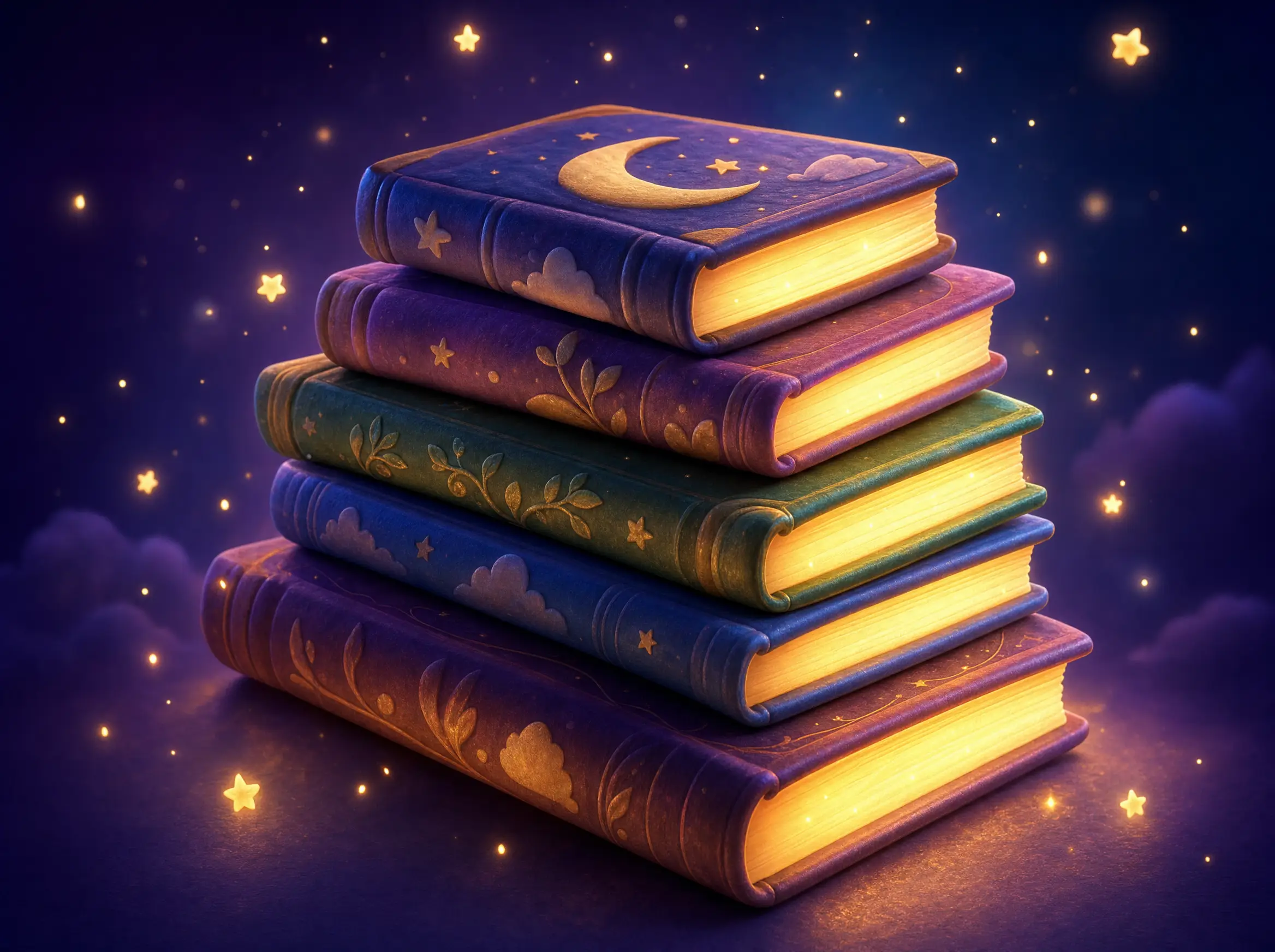 A glowing stack of magical children's books