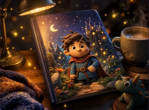 A professionally printed hardcover Scrively children's book on a desk